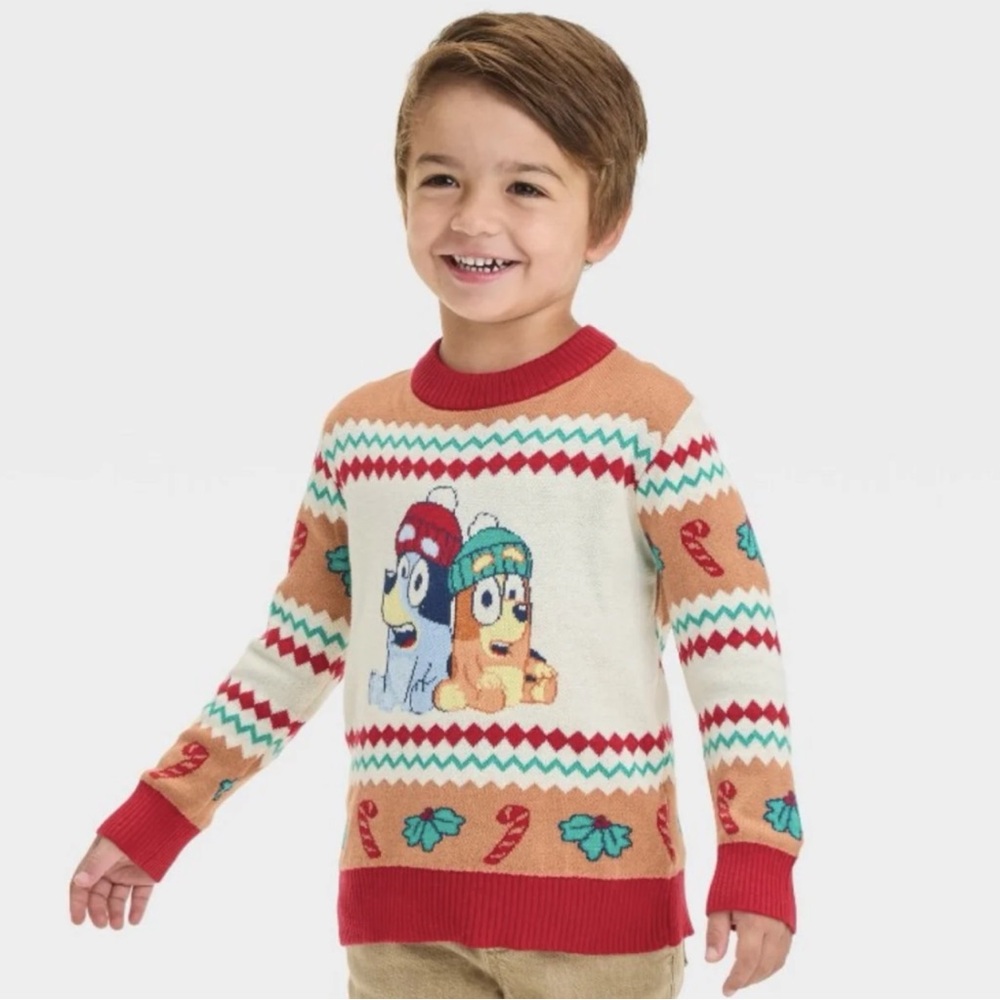 Bluey Red & Cream Bluey & Bingo Graphic Holiday Christmas Sweater Toddler 2T